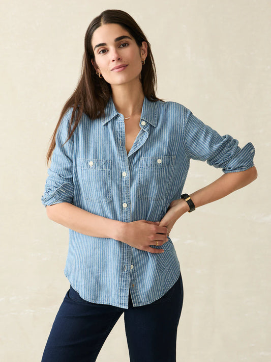 Faherty - Tried & True Chambray Shirt - Aspen Stripe Wash