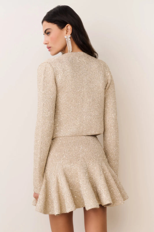 Ferra Sequin Stretch Knit Cardigan - Honey Gold