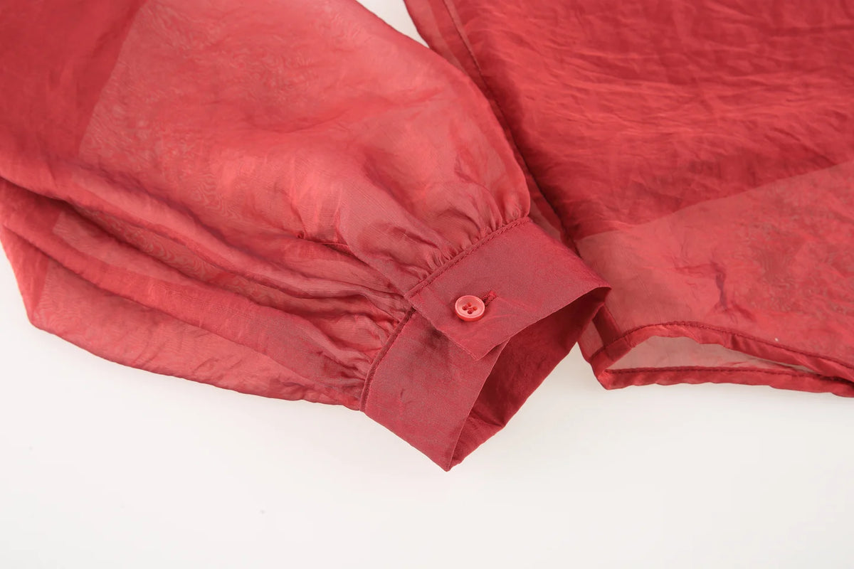 The Long Sleeve French Bow Shirt in Burgundy