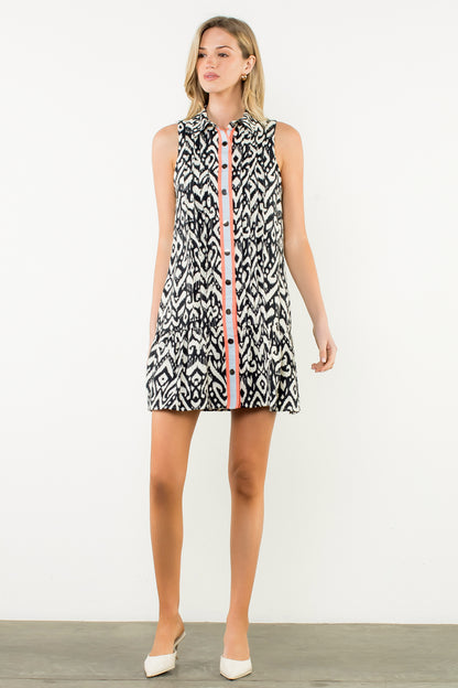 Sleeveless Print Dress - Black