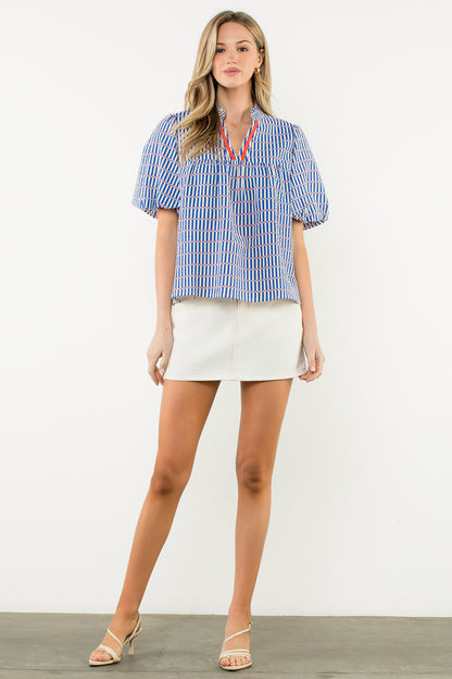 Puff Sleeve Striped Top - Blue