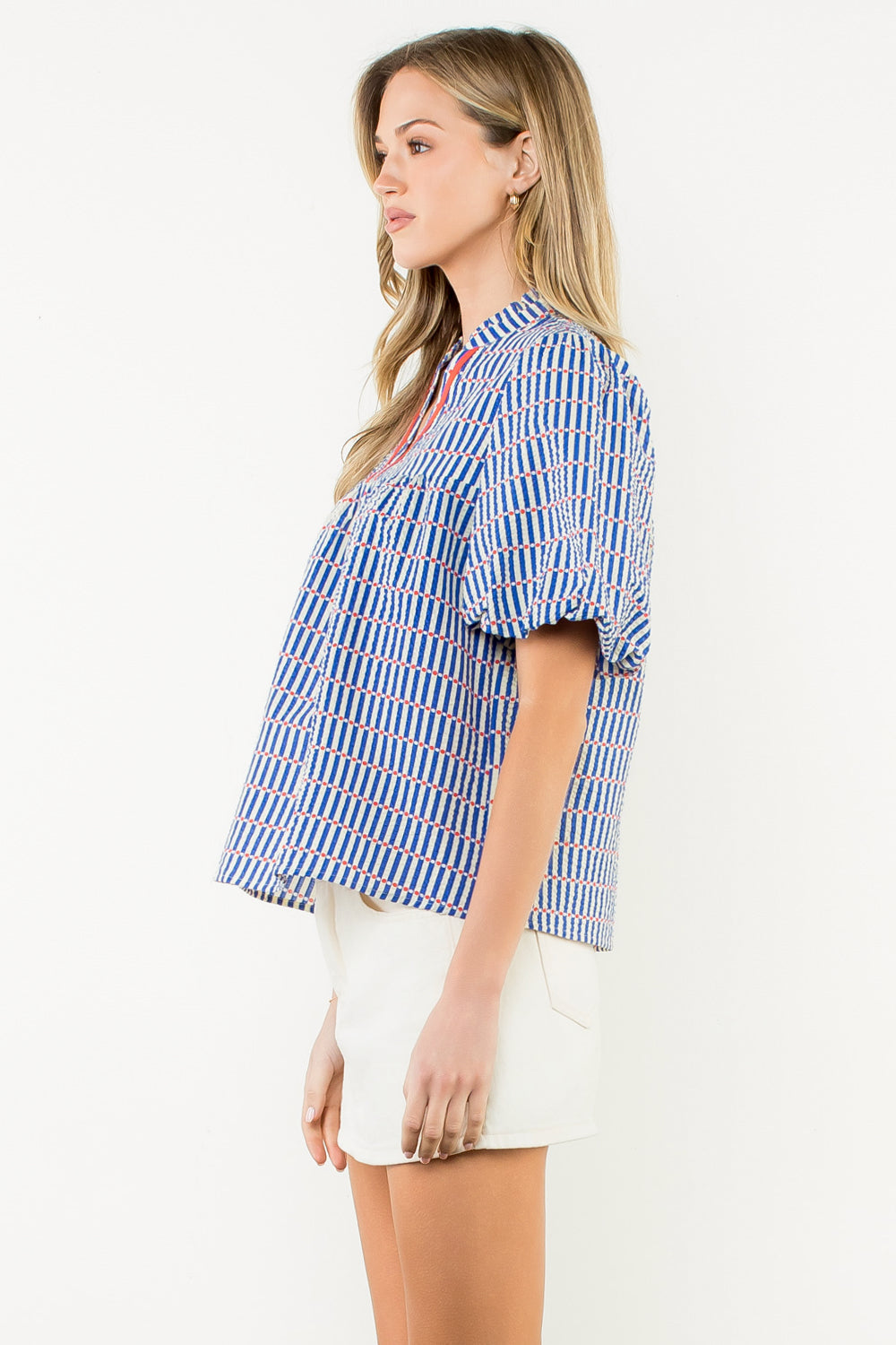 Puff Sleeve Striped Top - Blue
