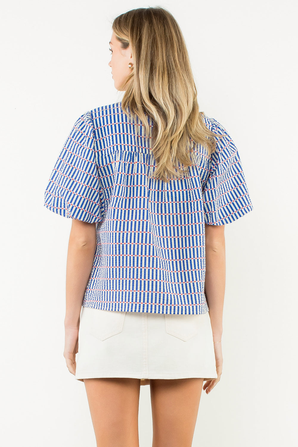Puff Sleeve Striped Top - Blue