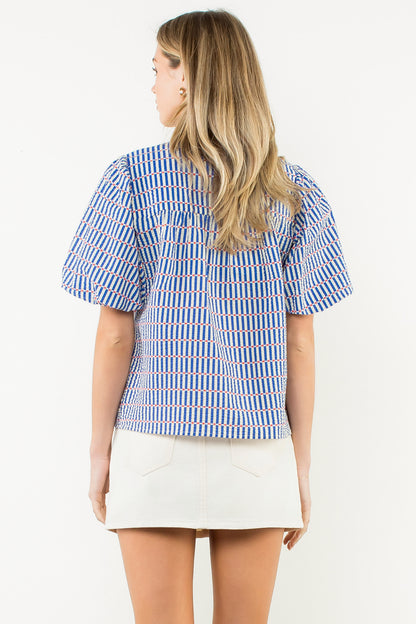 Puff Sleeve Striped Top - Blue