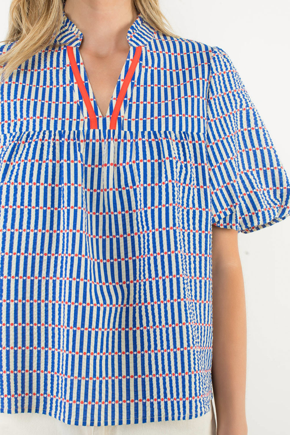 Puff Sleeve Striped Top - Blue
