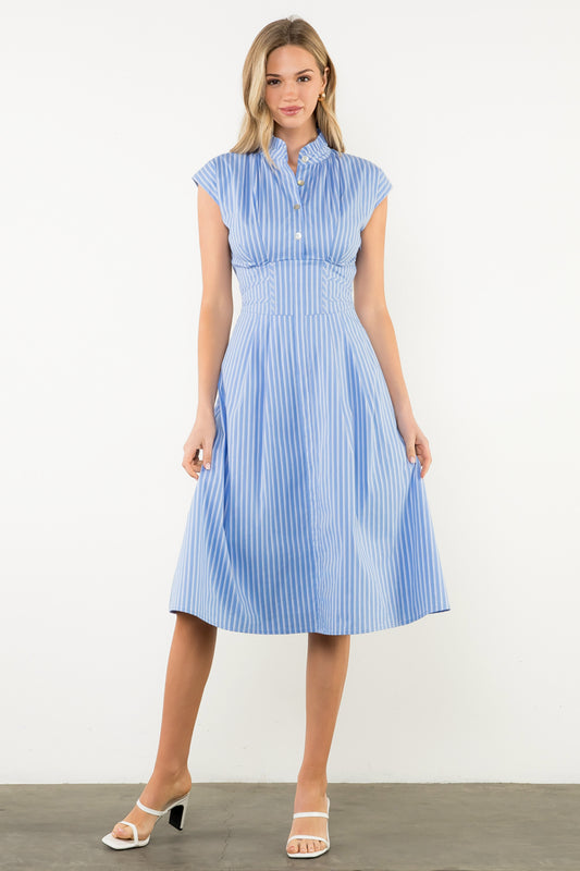 THML - Short Sleeve Striped Dress - Light Blue