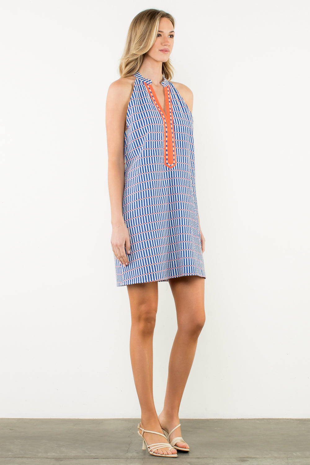 Sleeveless Striped Dress - Blue