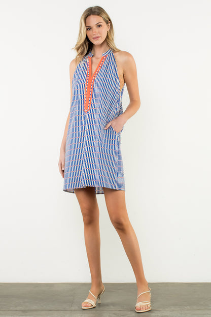 Sleeveless Striped Dress - Blue