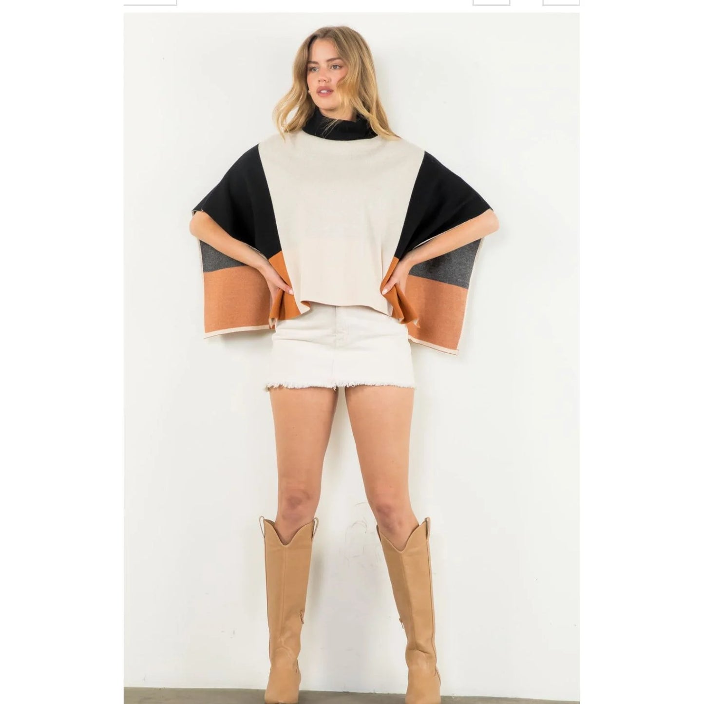 THML - Colorblock Poncho - Cream