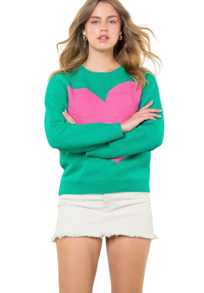 THML - Heart Knit Sweater - Green