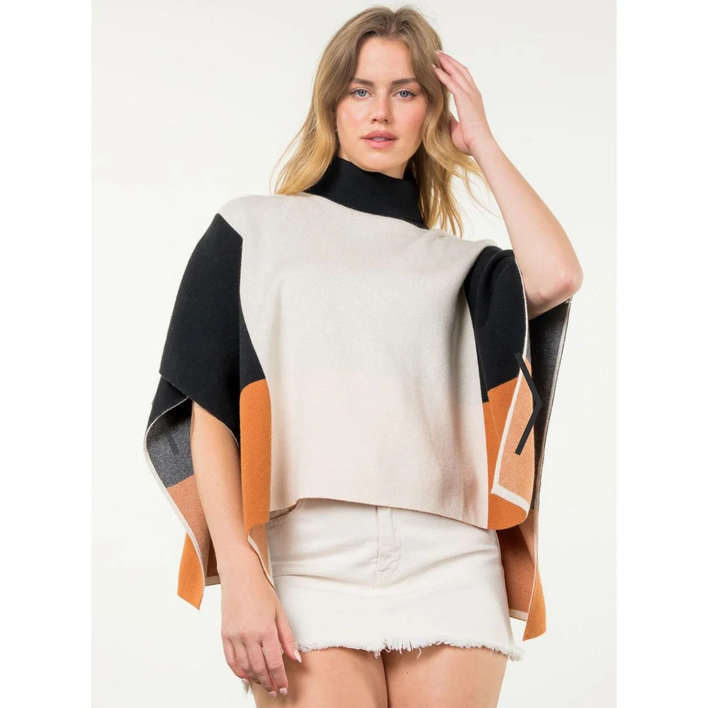 THML - Colorblock Poncho - Cream