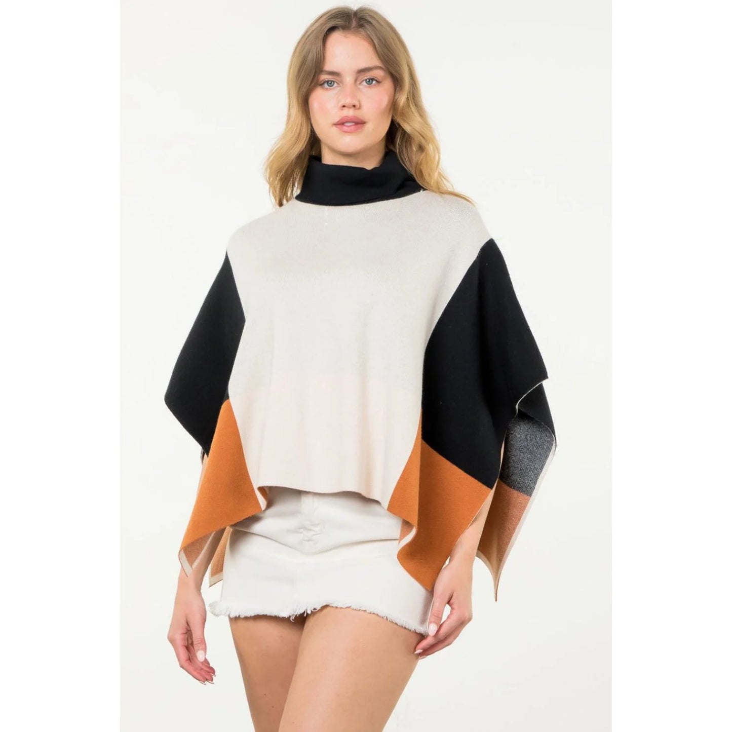 THML - Colorblock Poncho - Cream