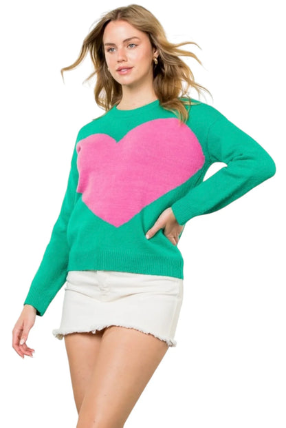 THML - Heart Knit Sweater - Green