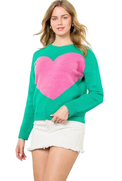 THML - Heart Knit Sweater - Green