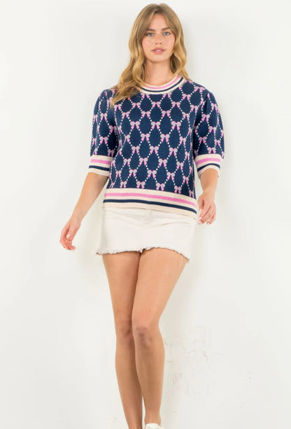 THML - Short Sleeve Ribbon Detail Top - Navy