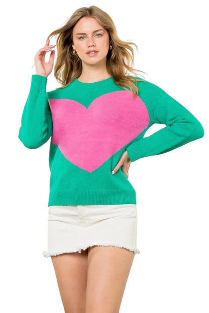 THML - Heart Knit Sweater - Green