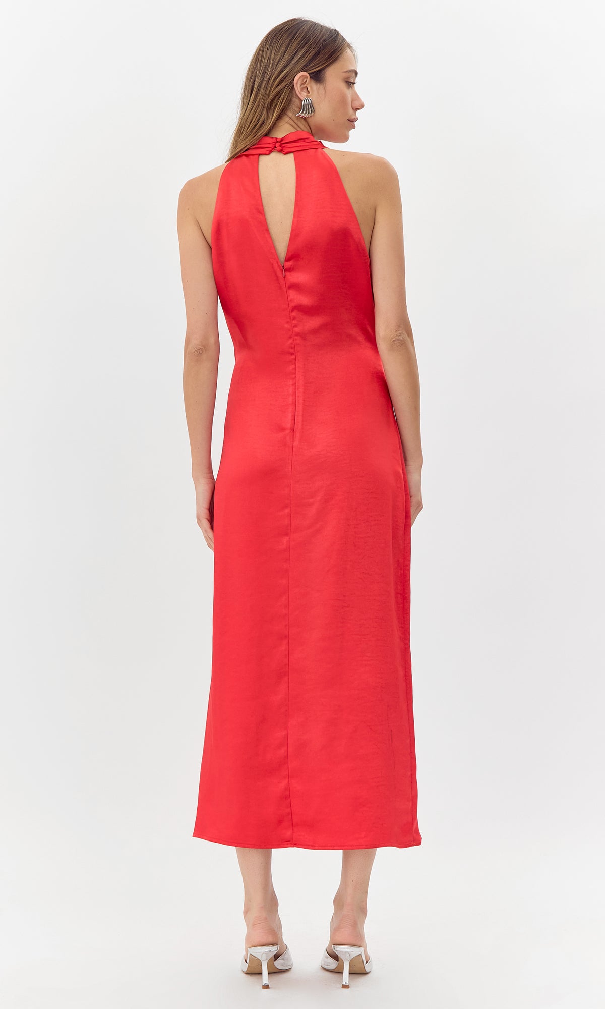 Greylin - Brayeln Mock Neck Midi Dress w/ Side Slit - Red