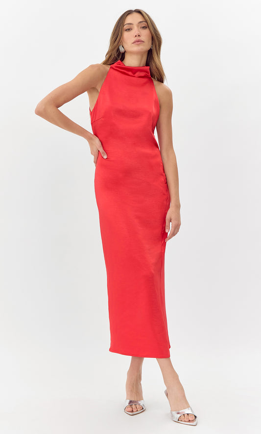 Greylin - Brayeln Mock Neck Midi Dress w/ Side Slit - Red