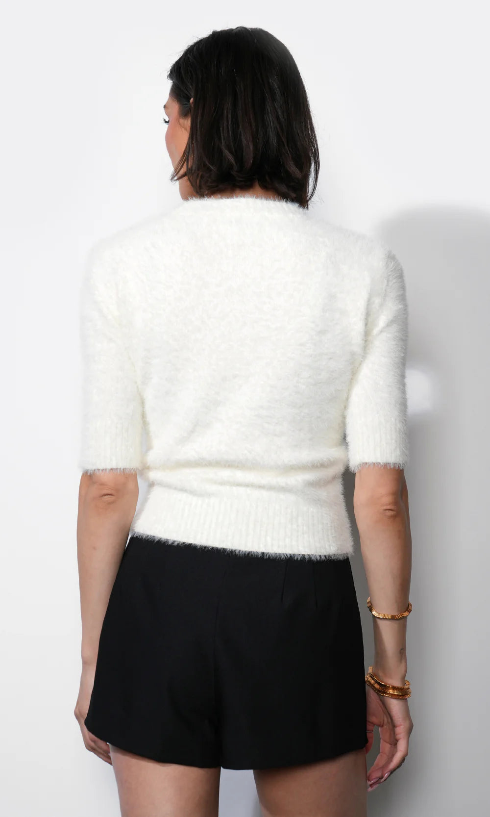 Odette Fuzzy Elbow Sleeve Knit Top - Ivory