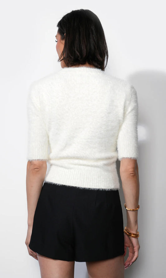 Odette Fuzzy Elbow Sleeve Knit Top - Ivory