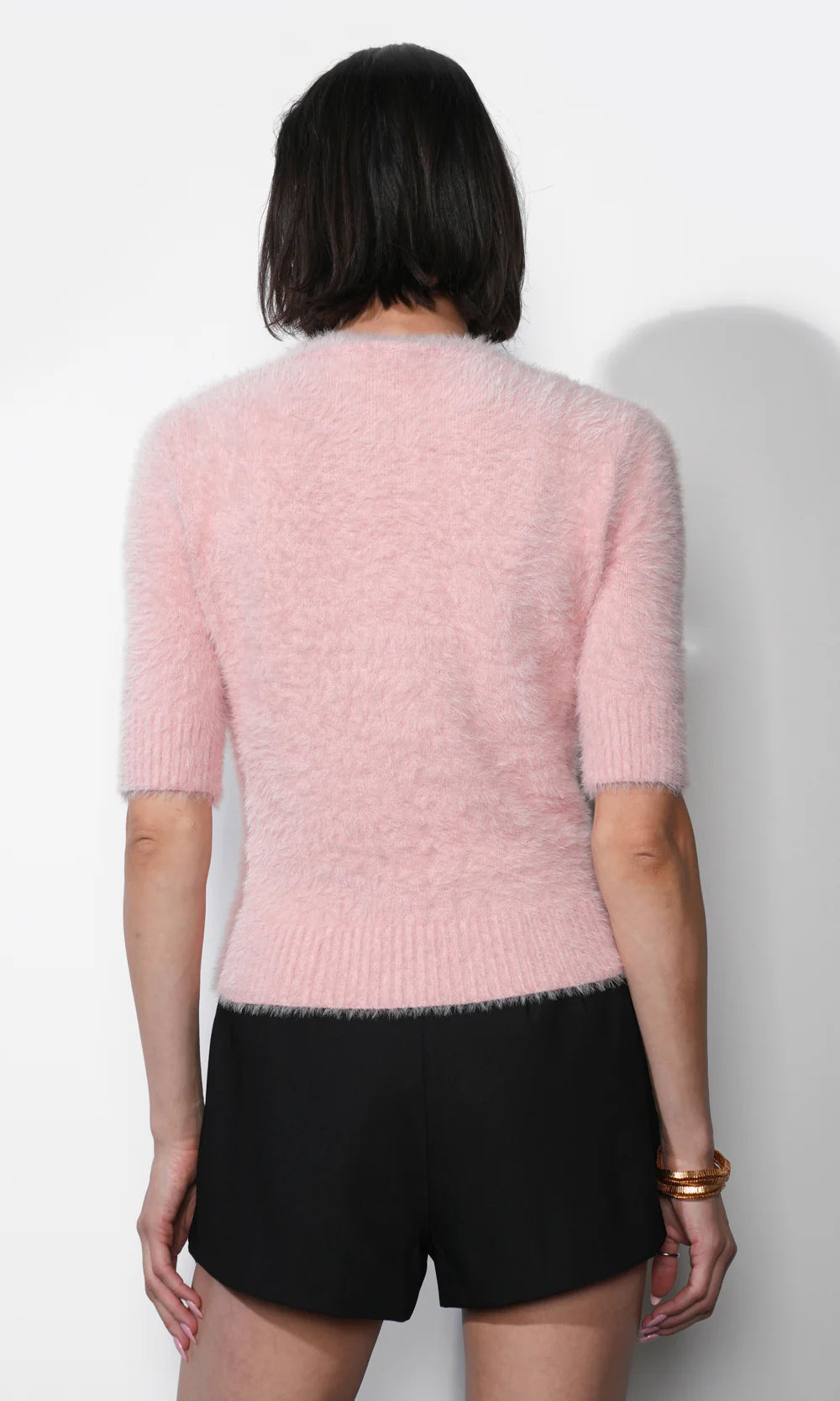 Odette Fuzzy Elbow Sleeve Knit Top - Pink Lemonade - Spinout
