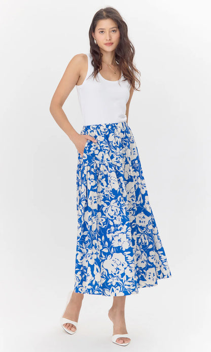 Greylin - Kelda Drop Waist Print Maxi Skirt - Blue/Cream