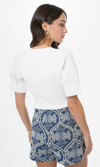 Greylin - Romy High Waist Embroidered Shorts - Blue