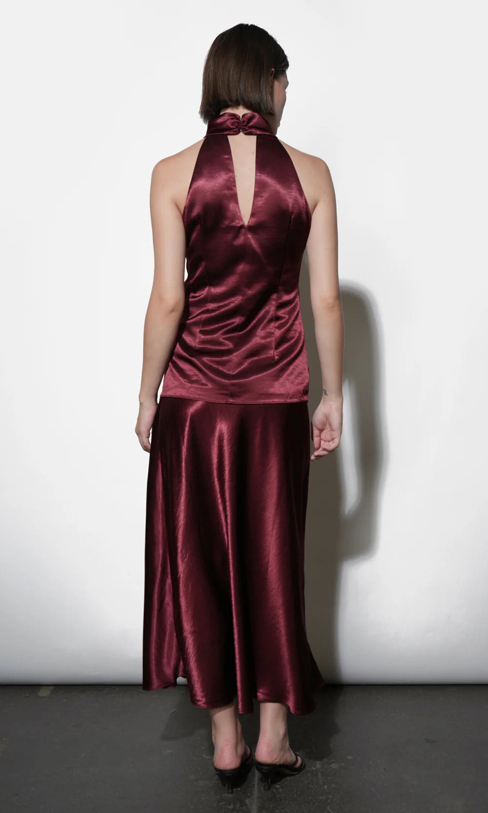 Addison Cowl Funnel Neck Halter Top - Dark Cherry