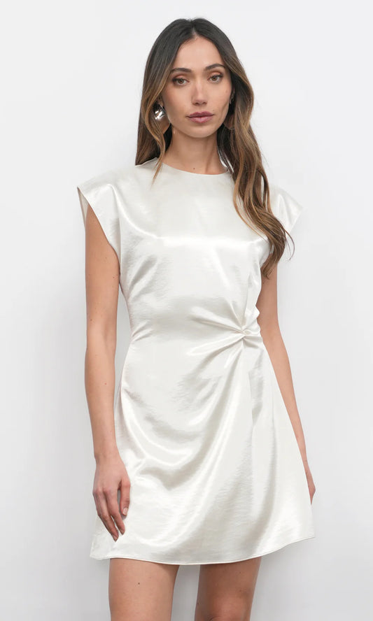 Wilson High Shine Dolman Sleeve Side Twist Mini Dress - Pearl