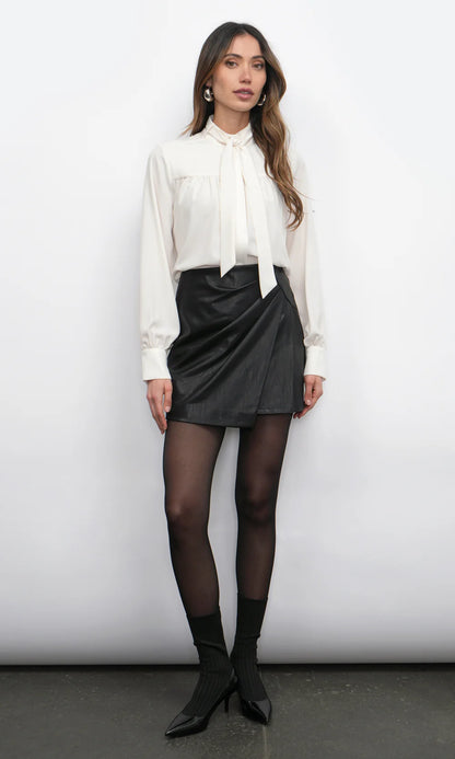 Grace Wrap Vegan Leather Skort - Black