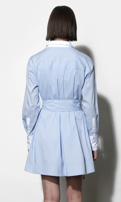 Faith Stripe Godet Mini Shirt Dress - Blue