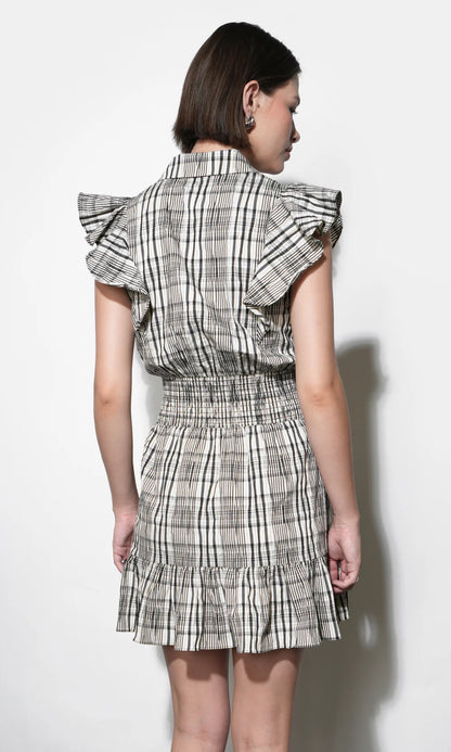 Mabel Belted Plaid Mini Dress - Black/Ivory