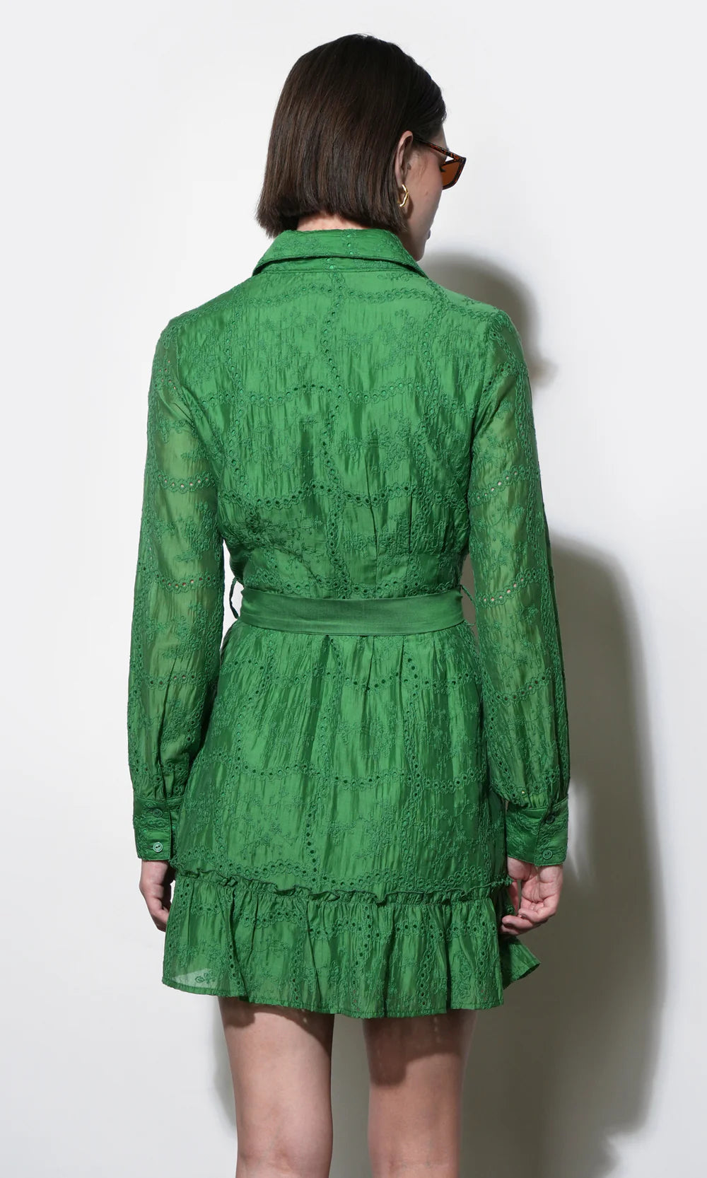 Tabitha Embroidered Cinched Waist Mini Dress - Retro Green