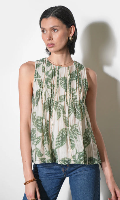 Elaine Sleeveless Pintuck Top - Green