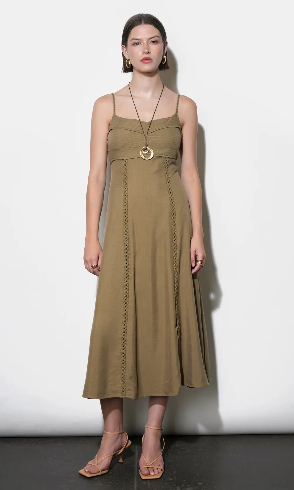 Ivy Embroidery Lace Midi Dress - Dusted Ochre