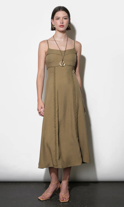 Ivy Embroidery Lace Midi Dress - Dusted Ochre