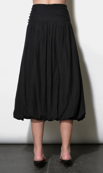 Delilah Bubble Midi Skirt With Side Button - Black