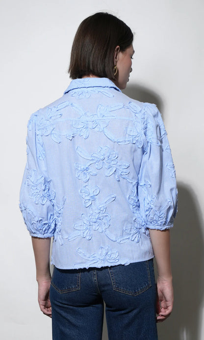 Eleanor Stripe Puff Sleeve Blouse - Light Blue