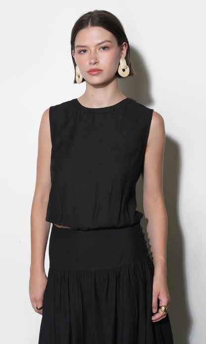 Maya Back Button Up Bubble Top - Black