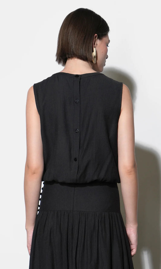 Maya Back Button Up Bubble Top - Black