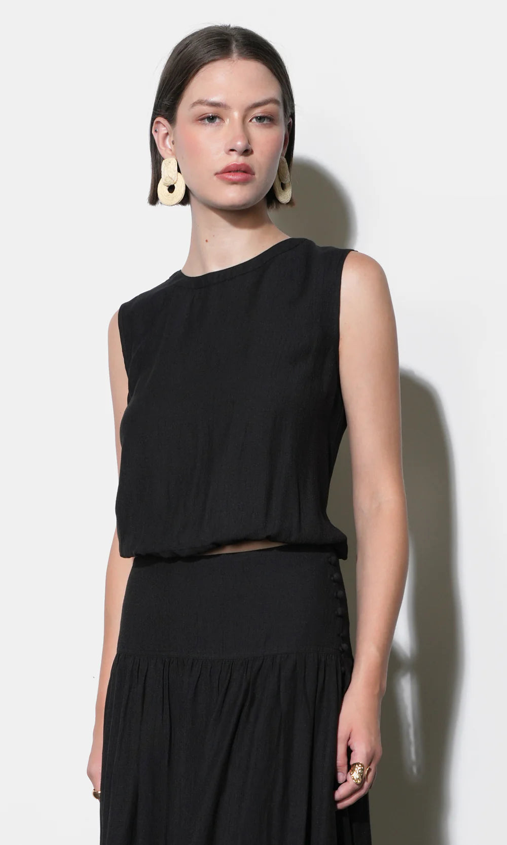 Maya Back Button Up Bubble Top - Black