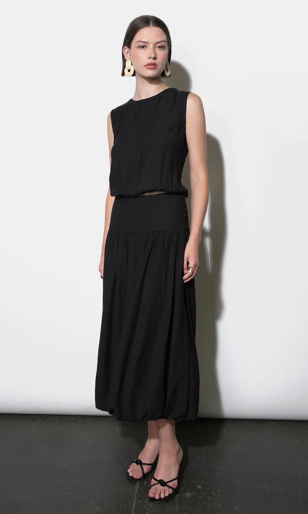 Maya Back Button Up Bubble Top - Black