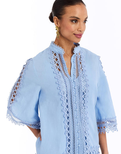 Goldie Lace Mini Dress - Lotus Blue