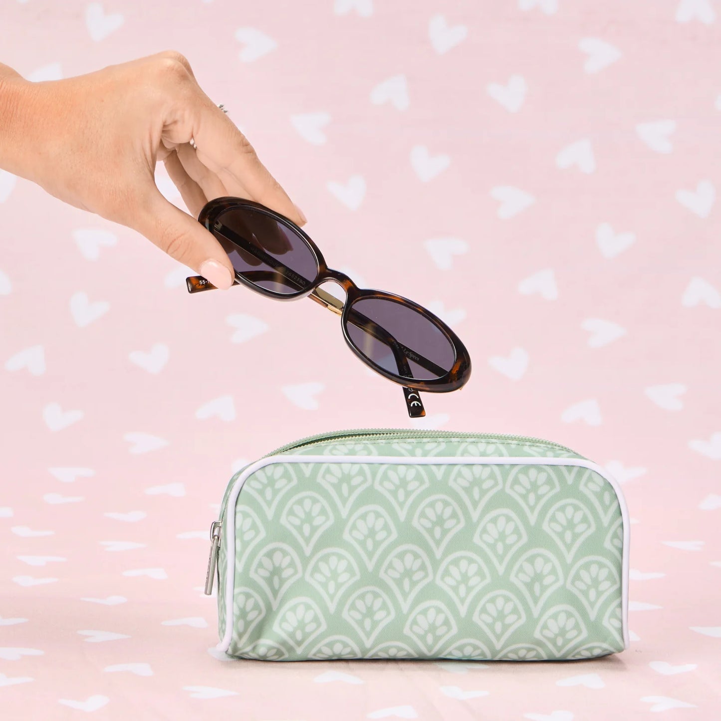 Small Patterned Toiletry Bag - Green Block Print