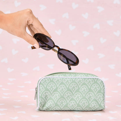 Small Patterned Toiletry Bag - Green Block Print