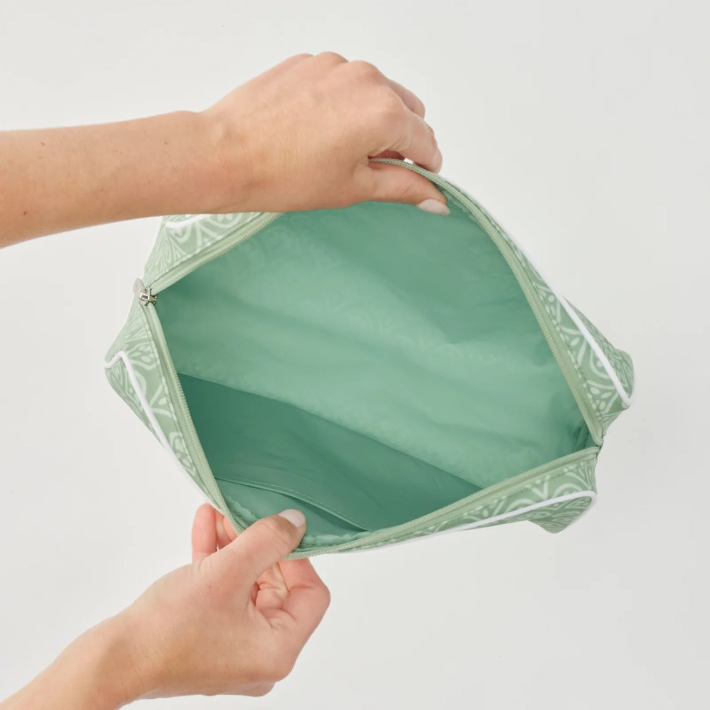 Large Patterned Toiletry Bag - Green Block Print