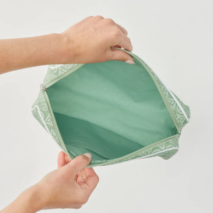 Large Patterned Toiletry Bag - Green Block Print