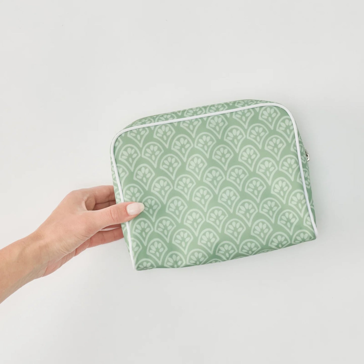 Medium Patterned Toiletry Bag - Green Block Print
