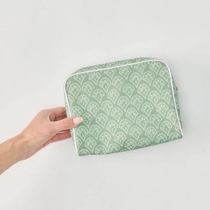 Medium Patterned Toiletry Bag - Green Block Print