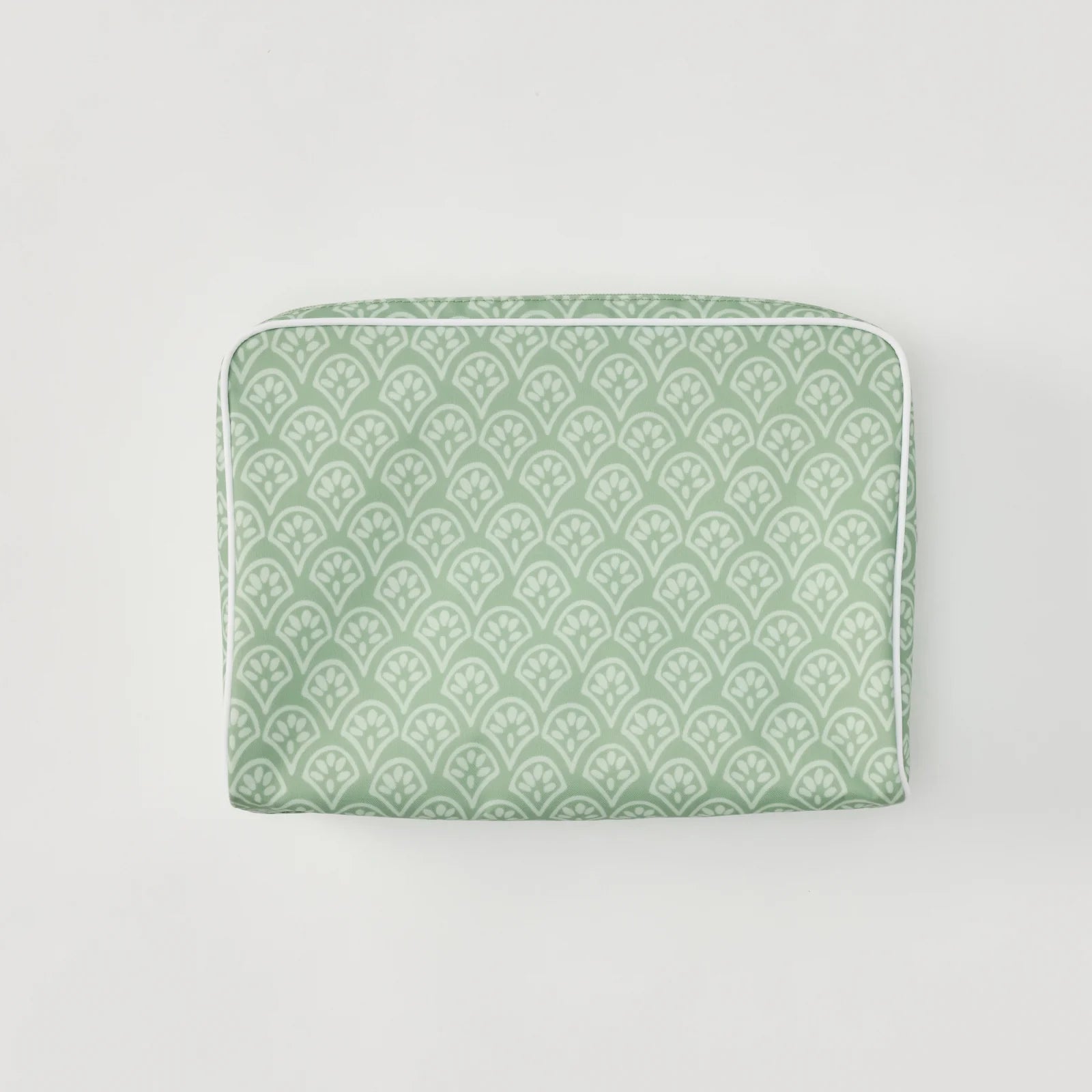 Large Patterned Toiletry Bag - Green Block Print